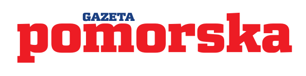 Granatowy napis gazeta i czerwony większy napis pomorska